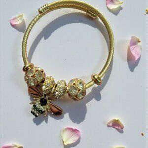 18K Gold Plated Green Bee Stainless Steel Bangles